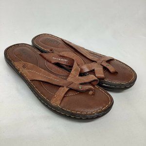 NEW BORN Sandals Sz 9 Leather Brown Comfort Slides